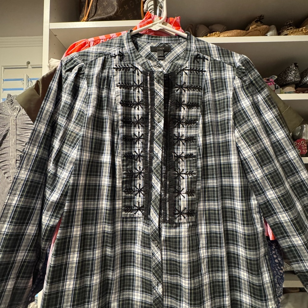 JCrew - Plaid Button-Up Shirt with Embroidery